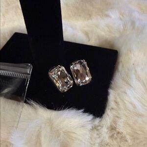 Faceted Clear Crystal Rectangle Stud Earrings - Women Jewelry